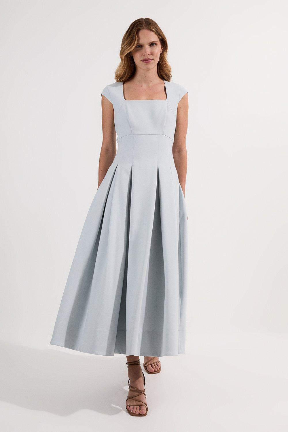 【KAREN MILLEN】リブニット ジョーゼットスリーブ ミディドレス Sale Midi Dresses | Karen Millen USA
